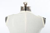 Vintage 1960s Cream Bouclé Knit Navy Flower Print Sleeveless Shirt  |  Large  |  by Talbott Travler