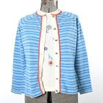 Vintage 1960s Cream Bouclé Knit Orange Blue Floral Print Sleeveless Shirt  |  Medium  |  by Talbott Travler