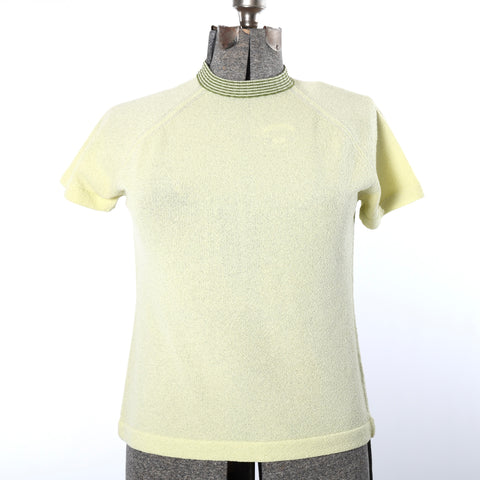vintage 1960s celery green boucle knit short sleeve shirt