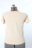 Vintage 1960s Beige Bouclé Knit Burnt Orange Drops Print Short Sleeve Shirt  |  Large  |  by Talbott Travler