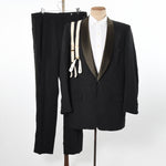 vintage 1950s shawl collar tuxedo with tuxedo trousers and white braces