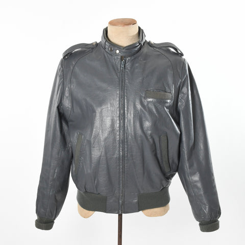 vintage 1980s gray leather bomber jacket 