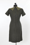 Vintage 1950s Black Olive Green Check Wiggle Dress  | Small  |  by Helen Whiting