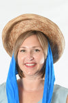 Vintage Mid 40s - Mid 50s Blue Neck Scarf Straw Sun Hat