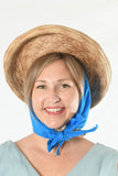Vintage Mid 40s - Mid 50s Blue Neck Scarf Straw Sun Hat