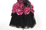 Vintage 1980s Pink Lamé Black Lace Strapless Short Party Dress  | Size Small  | by Loralie