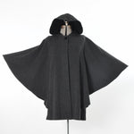 Vintage 1990s Gray Wool Black Velvet Hooded Cape | Large | by Albert Niponi Studio