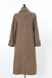 Vintage 1970s Houndstooth Check Wool Long Coat | XS | Pine Green, Red-Brown, White, Beige