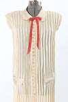 Vintage 1920s Cream Vertical Ribbon Silk Chiffon Day Dress  | Medium
