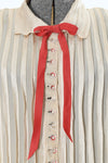 Vintage 1920s Cream Vertical Ribbon Silk Chiffon Day Dress  | Medium