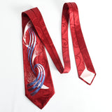 vintage 1940s 1950s maroon blue white abstract swoops wide necktie