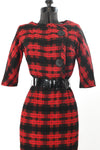 Vintage 1950s Red Plaid Wiggle Dress  | 4 Small  |  by Natlynne Talls