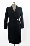 Vintage 1990s Black Double Breasted Long Sleeve Day Dress  | Size Medium | by Liz Claiborne