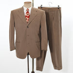 vintage 1940s tan gabardine 2 piece wide lapel mens pants suit
