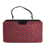 vintage 1960s red black rectangular mod cut velvet carpetbag purse