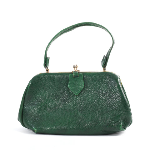 vintage 1950s genuine green leather top handle purse