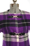 Vintage 1960s Purple Plaid Wool Short Sleeve Dress Coat   |   Small Medium   |   by Ruth Norman for Gay Gibson