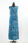 Vintage 1960s Blue Tahitian Print Never Worn Hawaiian Maxi Dress  | Size XS | by Pomare-Tahiti