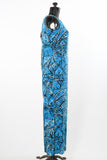 Vintage 1960s Blue Tahitian Print Never Worn Hawaiian Maxi Dress  | Size XS | by Pomare-Tahiti