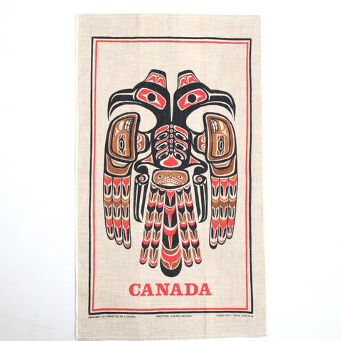 vintage 1970s pacific northwest Canada totem souvenir linen tea towel