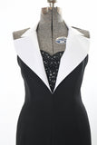 Vintage 1990s Black White Wide Lapel Sleeveless Formal Dress | Size Medium | by Tonight