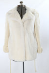 Vintage 1970s Cream Gray Faux Fur Chunky Knit Short Coat | Medium - Large