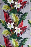 Vintage 1940s Tropical Orchid Foliage Bark Cloth Fabric Panel | 61" L X 46" W
