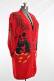 Vintage 1980s Red Pandas Oversized Cardigan Sweater |  Large - XL |  by Fitting Image