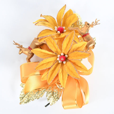 1950s gold reindeer poinsettia holiday corsage
