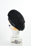 Vintage 1960s Black Fur Felt Floral Beaded Turban | by Christian Dior