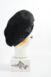 Vintage 1960s Black Fur Felt Floral Beaded Turban | by Christian Dior