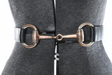 Vintage 1990s Black Leather Equestrian Snaffle Clasp Cinch Belt  | Small | by Brighton