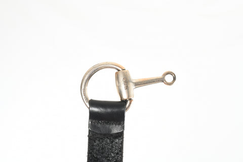 Vintage 1990s Black Leather Equestrian Snaffle Clasp Cinch Belt