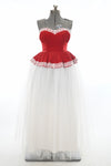 Vintage 1950s Red White Strapless Full Skirt Long Formal Dress  | Medium