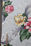 Vintage 1940s Gray Chrysanthemum Peonies Bark Cloth Curtain Set | 74" L X 33" W Each