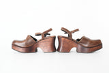 Vintage 1990s Brown Leather Chunky Slingback Platform Clog | Size 9M | by Mia