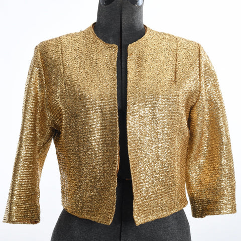 vintage 1960s gold woven open front bolero jacket by Glentex