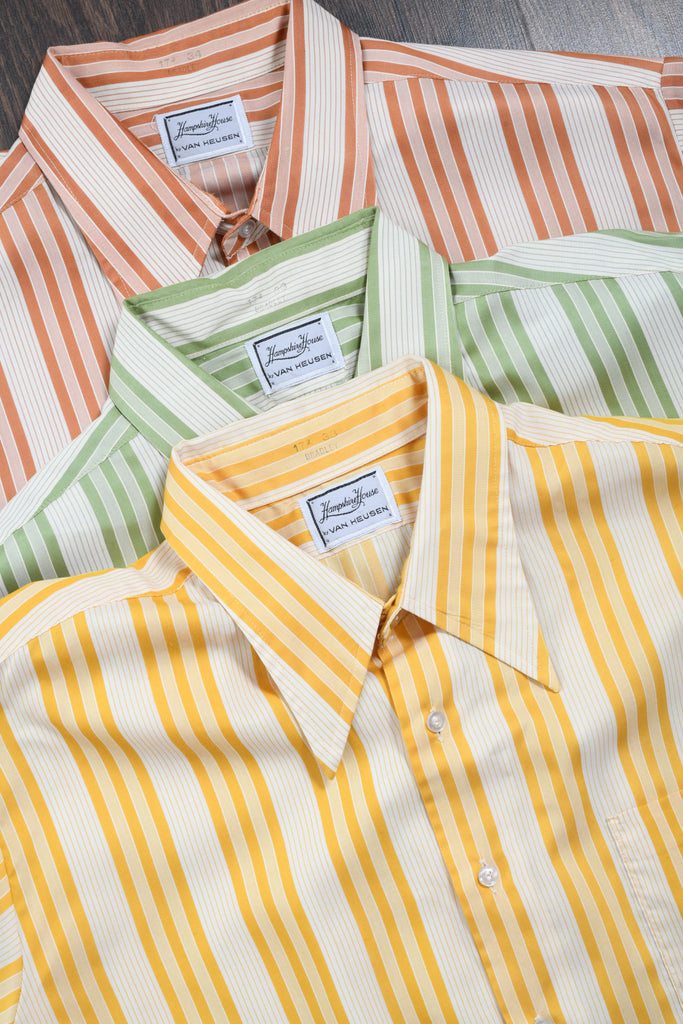 Hutspah Men's Shirt Striped Button Down Vintage Yellow / Gray Cotton L 80s