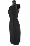 vintage 60s black pinup Alfred shaheen little black sleeveless dress left side