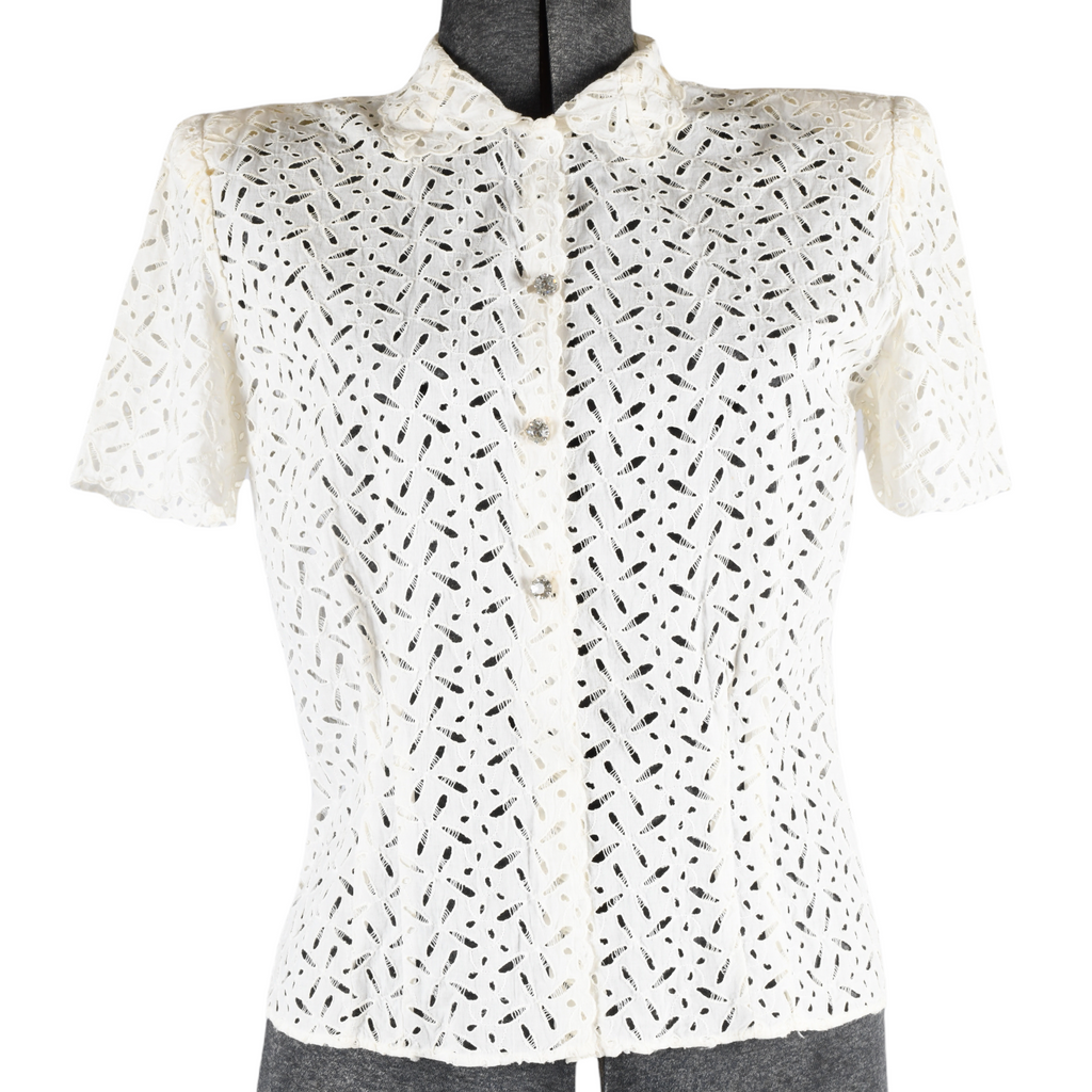 Faux Leather Eyelet Classic Shirt in Cream