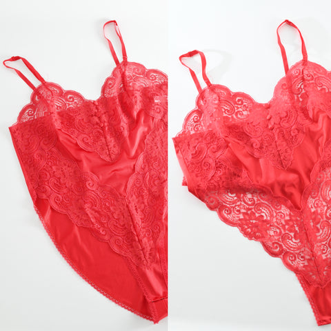 vintage 1980s red see through heart lace high thigh teddy 