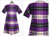 Vintage 1960s Purple Plaid Wool Short Sleeve Dress Coat   |   Small Medium   |   by Ruth Norman for Gay Gibson