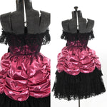 Vintage 1980s Pink Lamé Black Lace Strapless Short Party Dress  | Size Small  | by Loralie