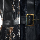 Vintage 1960s Black Leather Rare Print Faux Fur Mod Midi Coat | Large | by Lilli Ann London