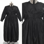 Antique 1800s Victorian Black Polished Cotton Apron Dress Set  | Plus Size