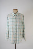 Vintage 1970s Green Peach Plaid Button Down Shirt   |    Large   |   by JC Penney