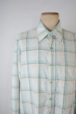 Vintage 1970s Green Peach Plaid Button Down Shirt   |    Large   |   by JC Penney