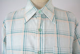 Vintage 1970s Green Peach Plaid Button Down Shirt   |    Large   |   by JC Penney