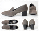 Vintage 1960s - 1970s Gray Suede Chunky Mod Pilgrim Heels    |   6N   |   by Vogue Fashion Footwear