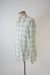 Vintage 1970s Green Peach Plaid Button Down Shirt   |    Large   |   by JC Penney